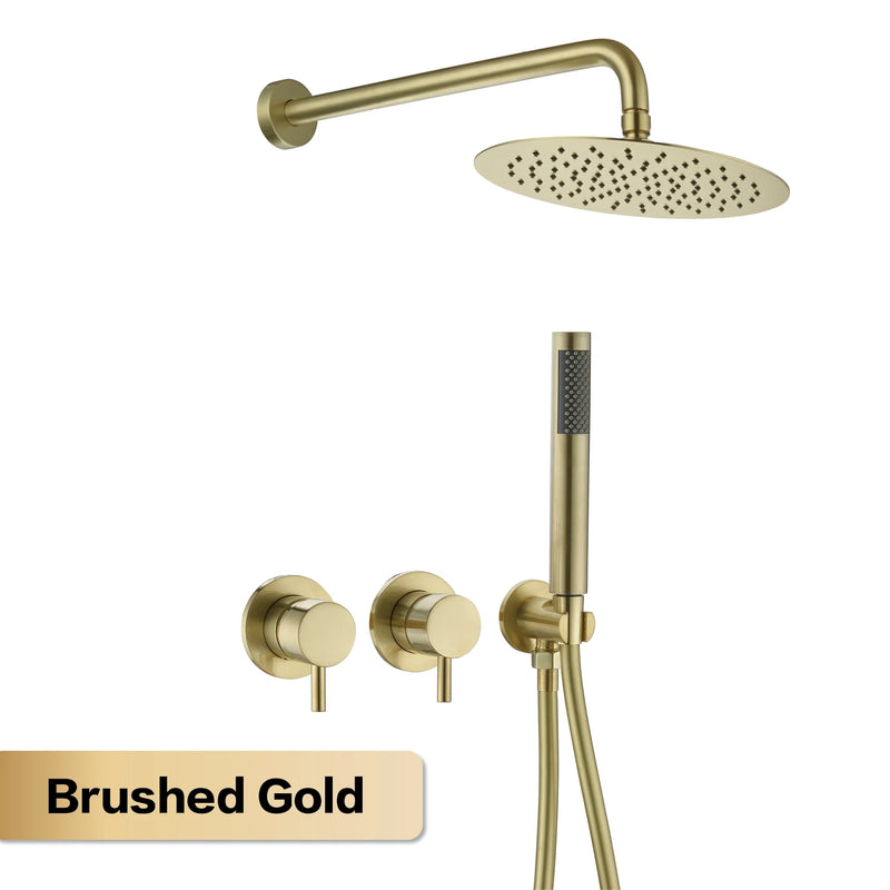 Douche Encastrable Laiton avec Pommeau Rond 25 cm et Douchette, 5 Finitions