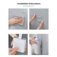 Brosse WC Silicone à Long Manche avec Support Mural Adhésif, Noir ou Blanc