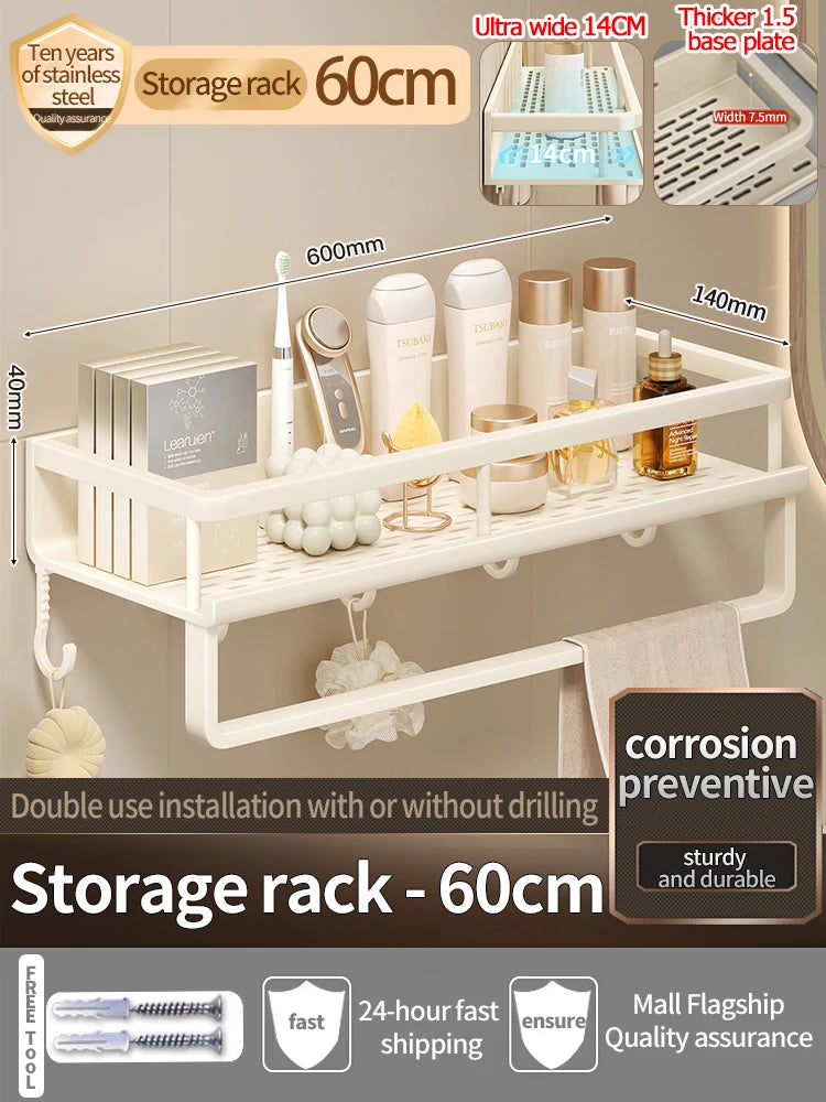 Étagère de Douche Murale Aluminium Avec ou Sans Perçage 30 à 60 cm