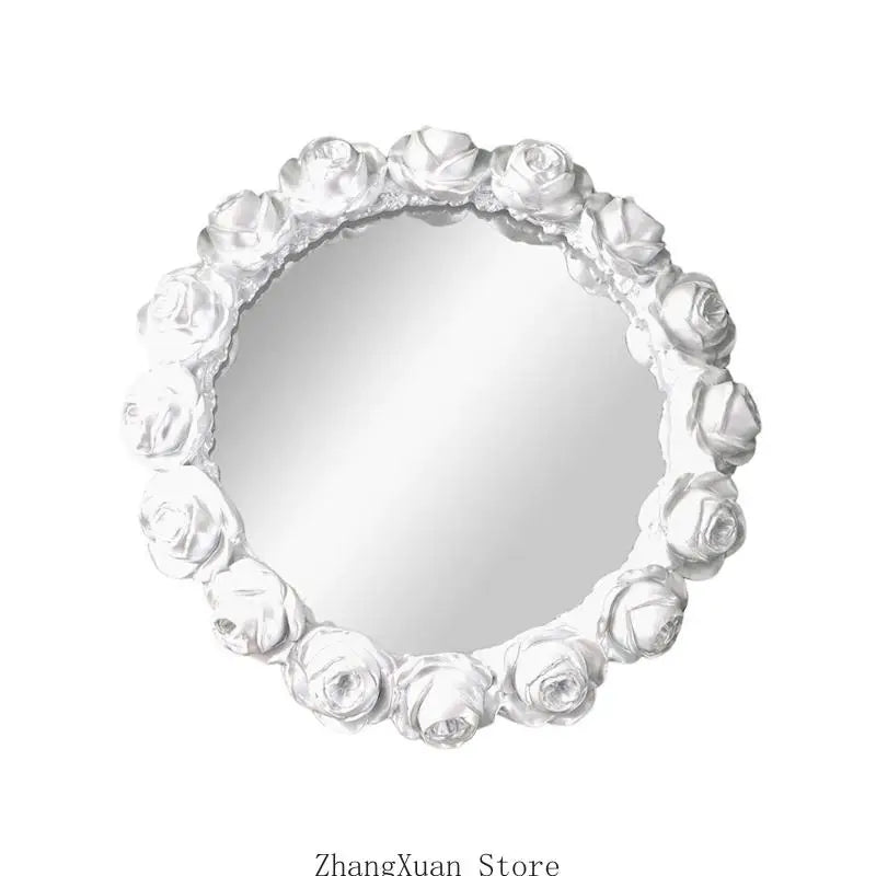 Plateau Miroir Rond Roses en Relief Doré ou Blanc 25 cm