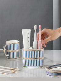 Porte-Brosse à Dents et Dentifrice Céramique Ovale, 4 Décors, 11 cm