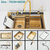 Évier Cuisine Inox 304 à Cascade, avec ou sans Rince-Verre, 60 ou 75 cm