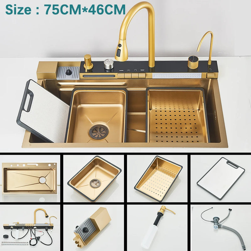 Évier Cuisine Inox 304 à Cascade, avec ou sans Rince-Verre, 60 ou 75 cm