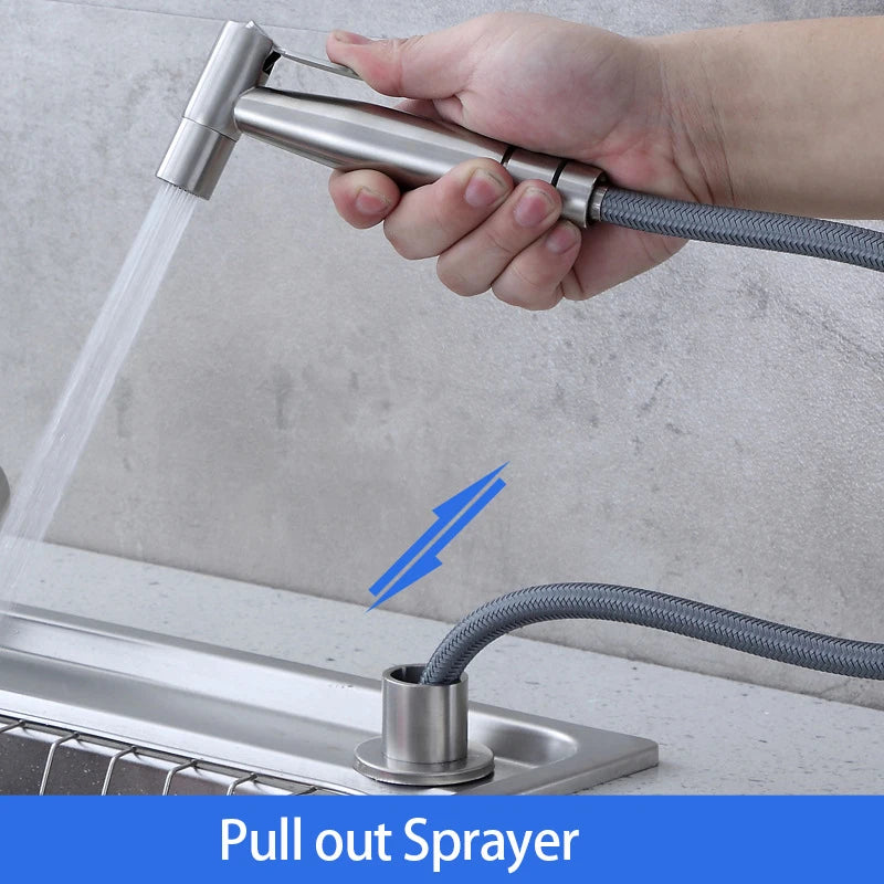 Douchette Évier Cuisine Extractible Inox avec Socle, Noir ou Brossé