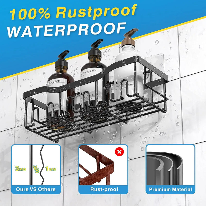Étagère de Douche Sans Percer Inox Noir, Lot de 5 Pièces