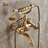 Robinet Baignoire Douche Rétro en Laiton Antique, avec Douchette