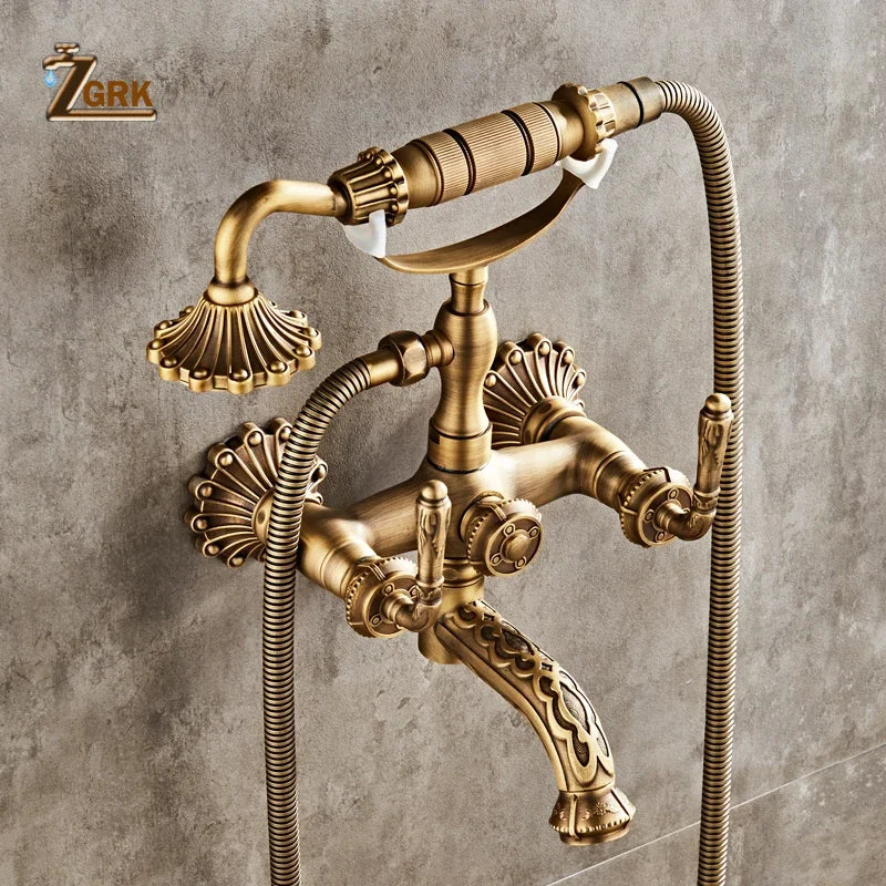 Robinet Baignoire Douche Rétro en Laiton Antique, avec Douchette