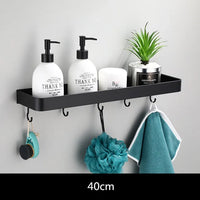 Étagère de Salle de Bain d'Angle Noire avec Barre à Crochets