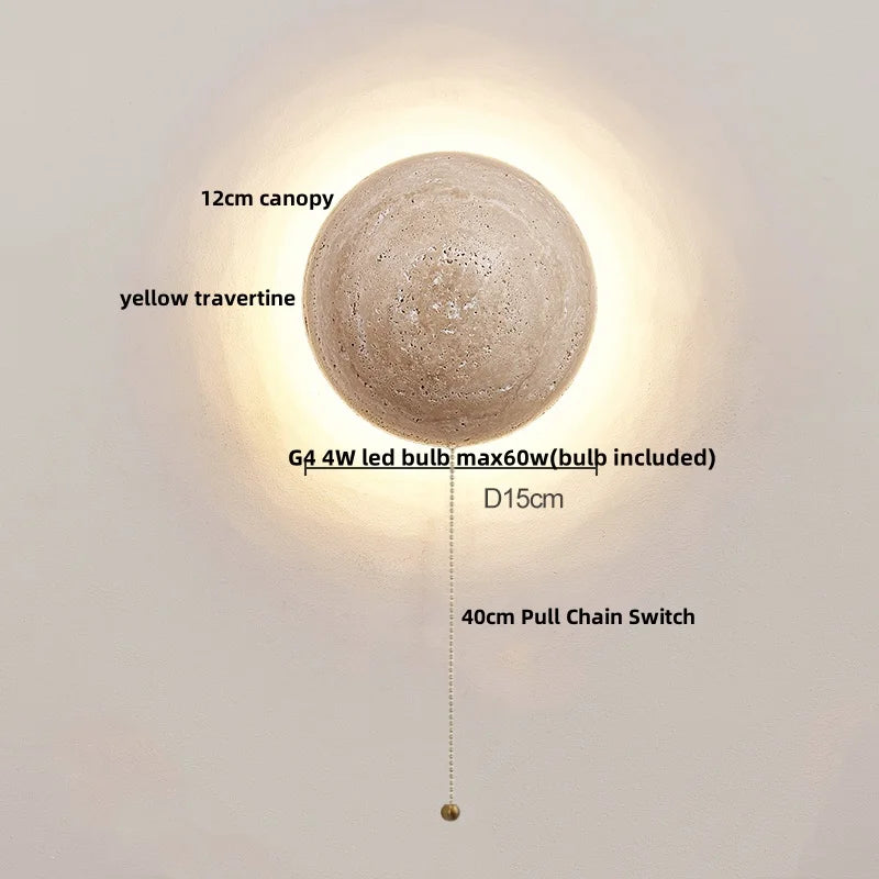 Applique Salle de Bain Travertin, Globe en Verre ou Spot en Bois