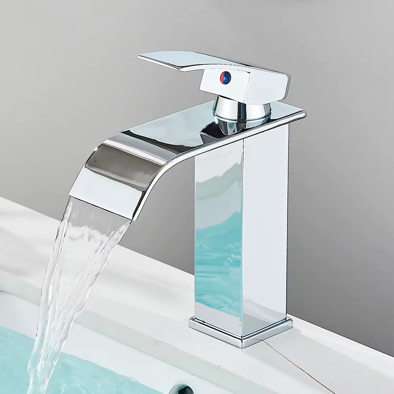 Mitigeur Lavabo Cascade Monotrou Inox 304, 7 Finitions, Modèle Bas ou Haut