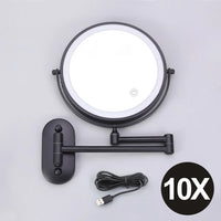 Miroir Grossissant Mural LED Rechargeable USB, Double Face 3x à 10x, 20 cm