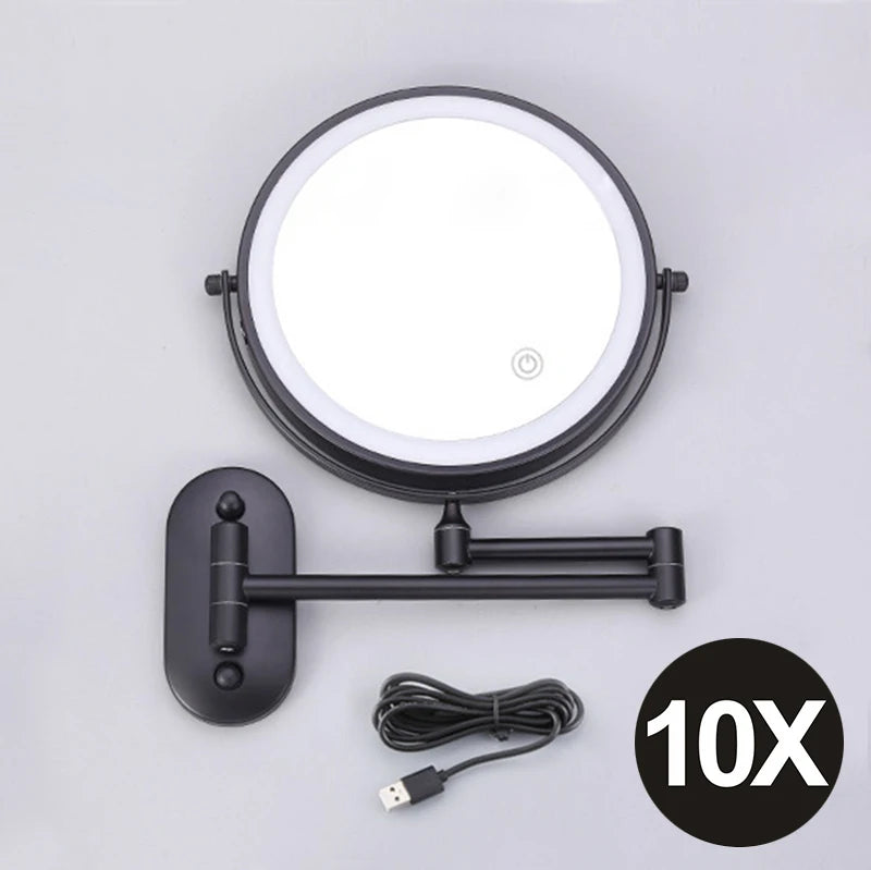 Miroir Grossissant Mural LED Rechargeable USB, Double Face 3x à 10x, 20 cm