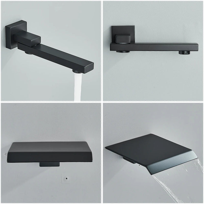 Douche Encastrable Noire Cascade de Pluie avec Bec