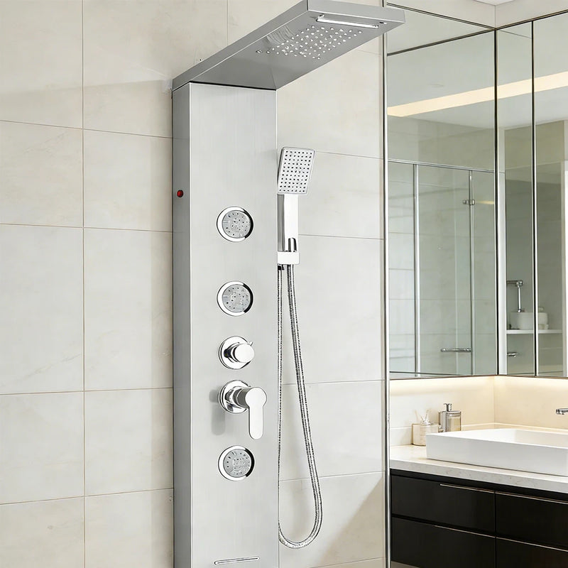 Colonne de Douche LED Cascade et Pluie avec Mitigeur et Jets de Massage