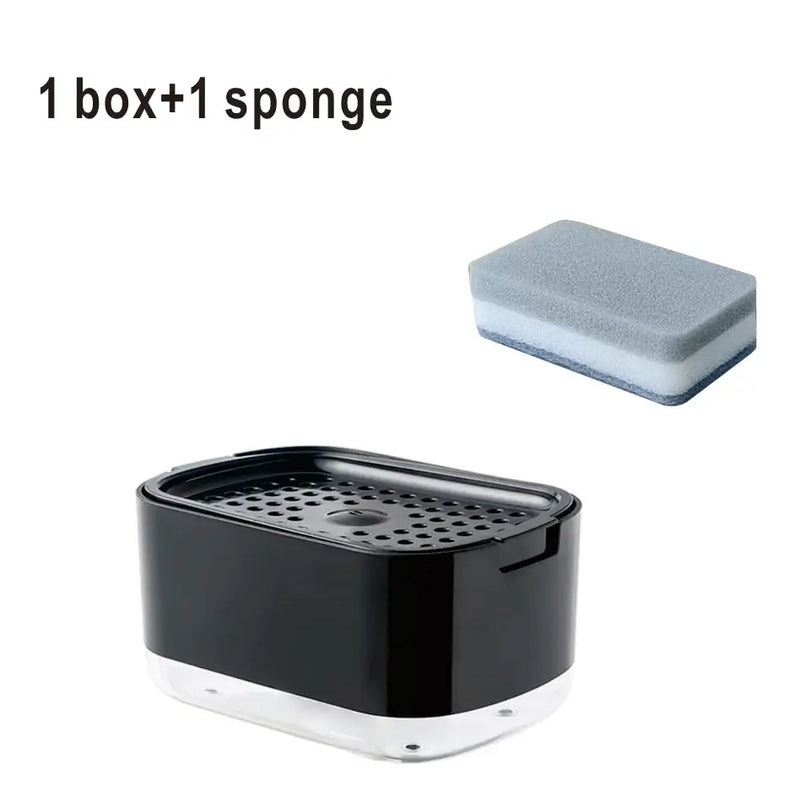 Distributeur de Savon Vaisselle avec Porte-Éponge, Noir ou Blanc, 14,5 cm