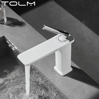 Mitigeur Lavabo Monotrou Chromé en Laiton, Bec Plat, Flexibles 50 cm