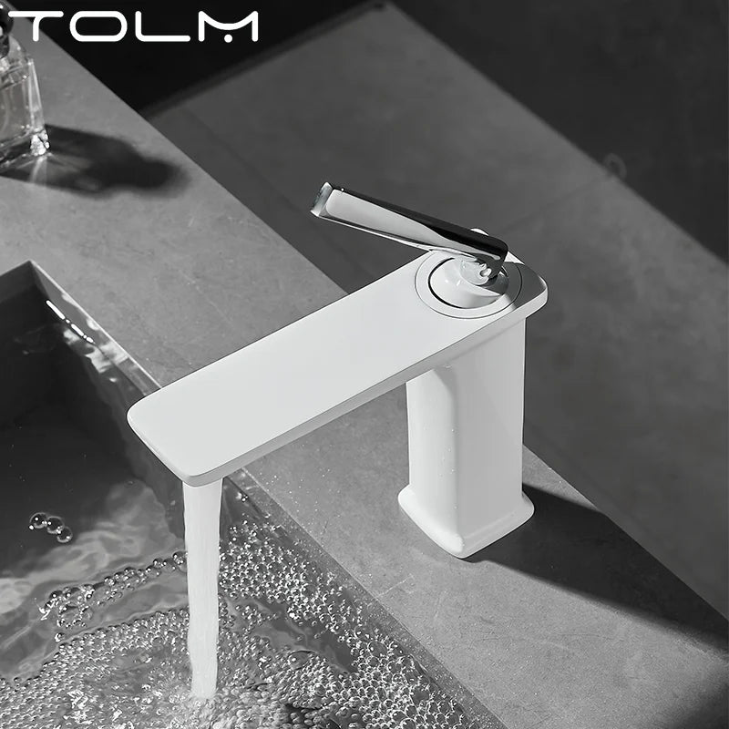 Mitigeur Lavabo Monotrou Chromé en Laiton, Bec Plat, Flexibles 50 cm