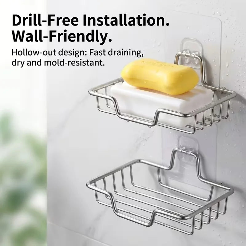 Porte-Savon Mural Inox Sans Perçage avec Drainage, 1 à 3 Pièces