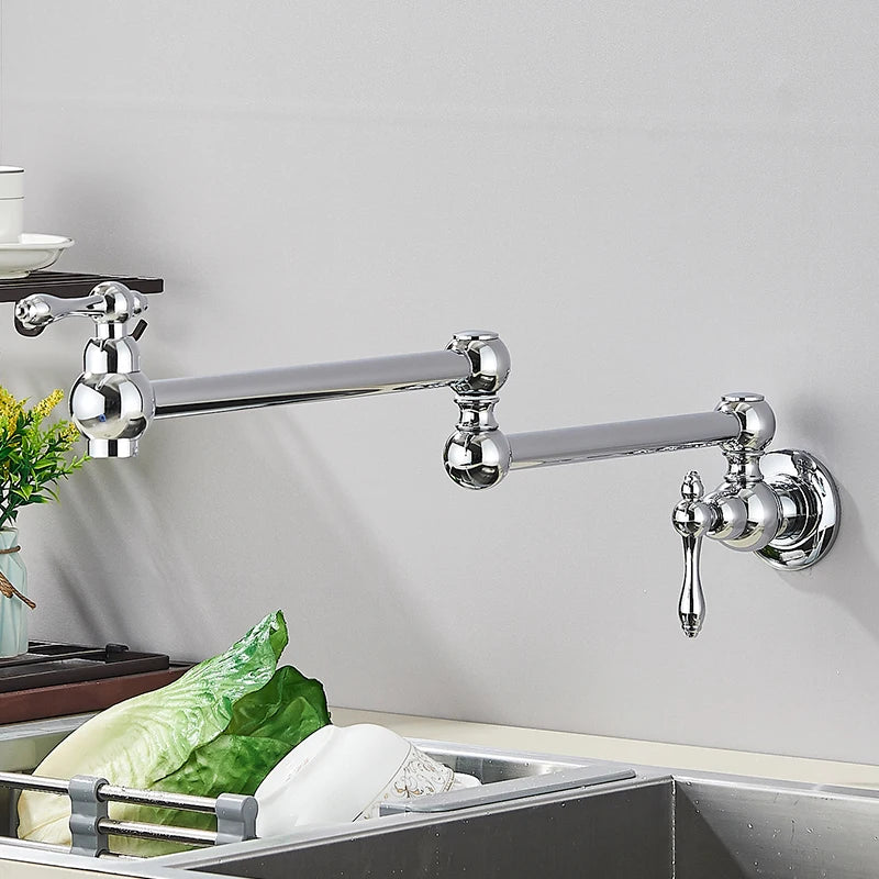 Robinet de Cuisine Mural Pliable Eau Froide Bec Rotatif