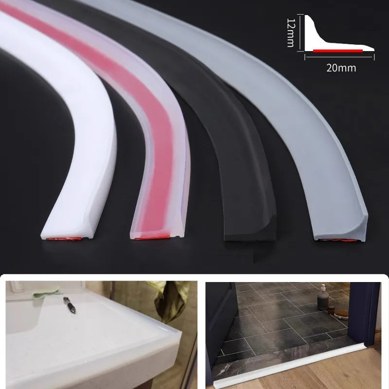Barrage d'Eau de Douche Silicone Autocollant, 4 Couleurs, 50 à 500 cm