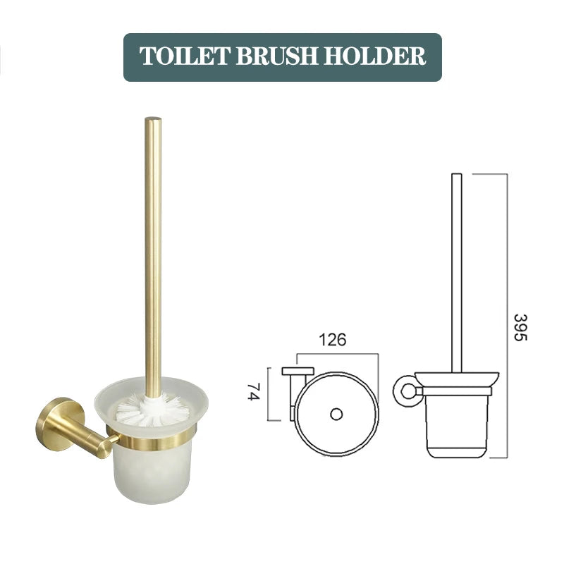 Accessoires Salle de Bain Doré Brossé Inox à la Pièce, 15 Articles