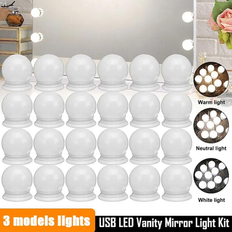 Ampoules LED Miroir Maquillage USB, 3 Teintes, 20 ou 30 Ampoules