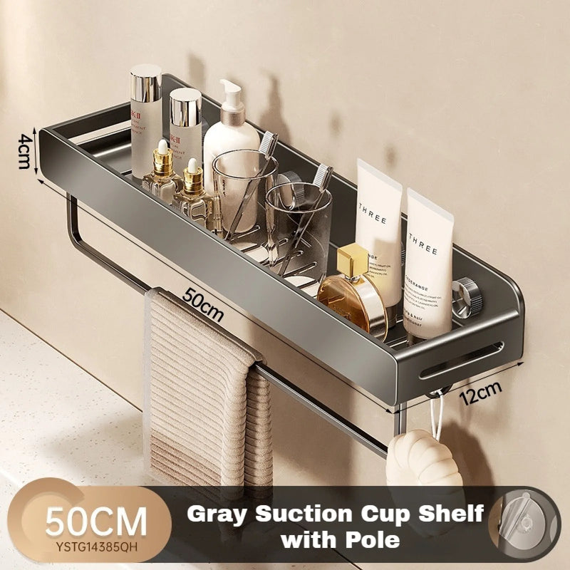 Étagère de Douche Grise Sans Perçage en Aluminium 50 cm