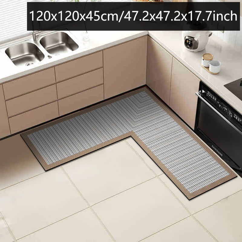Tapis de Cuisine en L Diatomite Antidérapant, Bordure Noire, Marron ou Grise