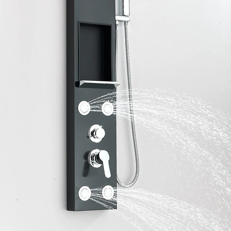 Colonne de Douche avec Niche, Pommeau Pluie Rond et Jets de Massage