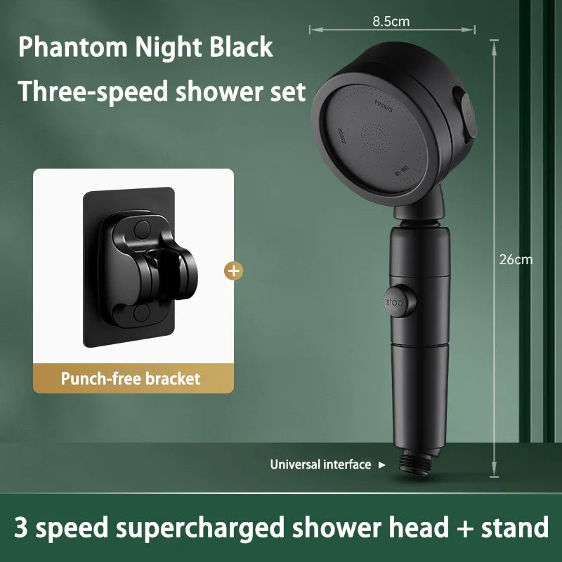 Pommeau de Douche à Tête Pivotante 360°, 3 Modes et Bouton Stop