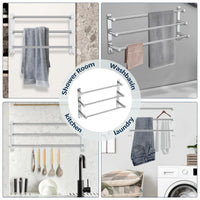 Porte-Serviettes Mural Inox 3 Barres Extensible, 43 à 73 cm
