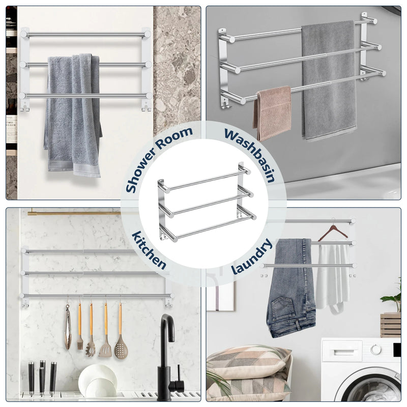 Porte-Serviettes Mural Inox 3 Barres Extensible, 43 à 73 cm