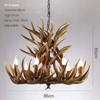 Lustre Suspension Cuisine Bois de Cerf en Résine, 4 à 9 Lumières
