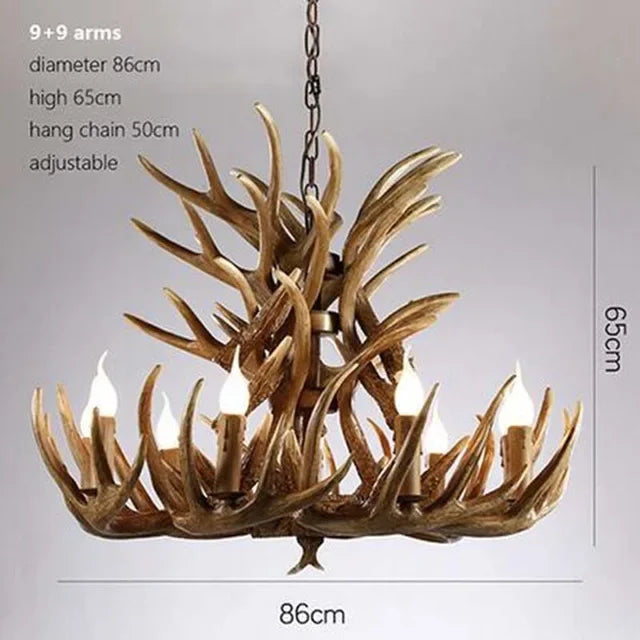 Lustre Suspension Cuisine Bois de Cerf en Résine, 4 à 9 Lumières