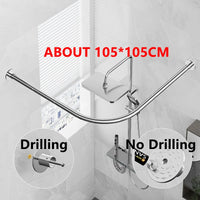 Barre Rideau de Douche d'Angle Inox Chromé, 80 à 130 cm