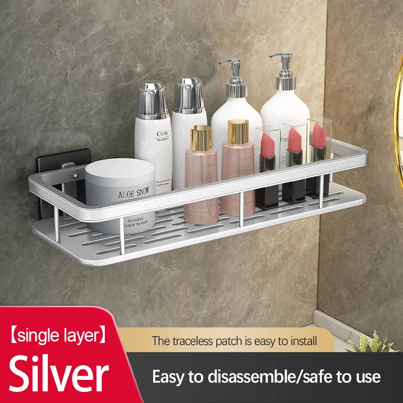 Étagère de Douche Inox Sans Perçage Adhésive Simple ou Double Niveau