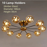 Plafonnier Cuisine Design à Globes en Verre 3 à 10 Lampes, Doré