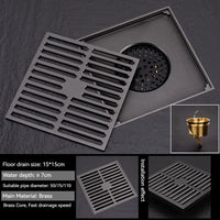 Bonde de Douche Carrée Laiton Anti-Odeur 12 ou 15 cm