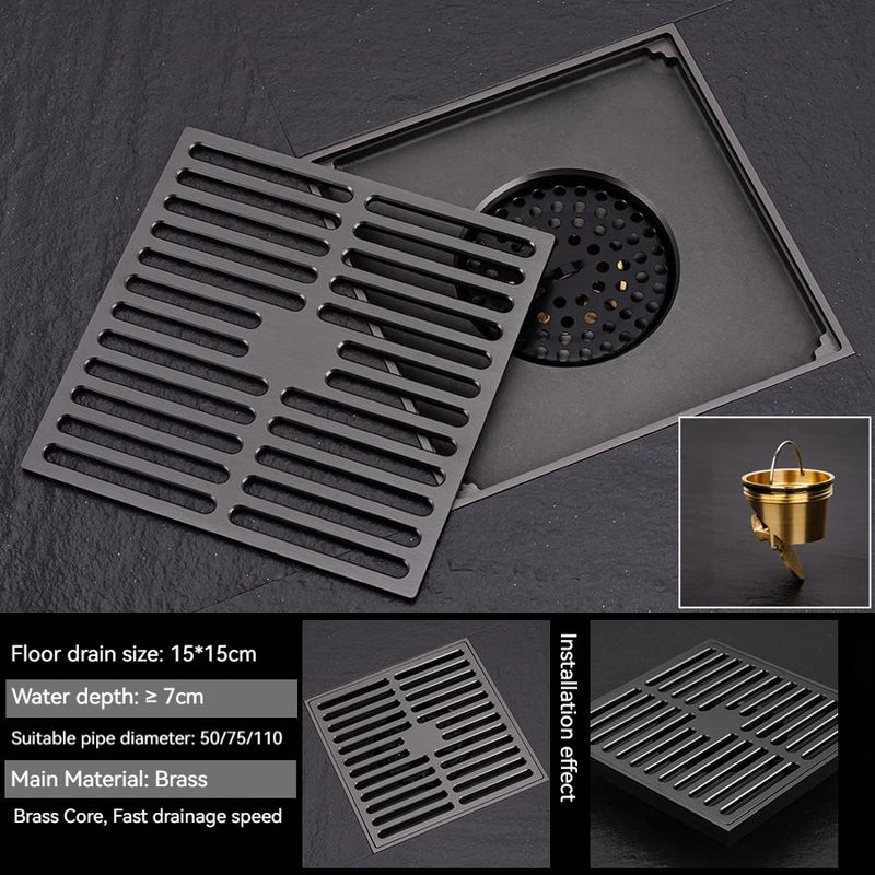 Bonde de Douche Carrée Laiton Anti-Odeur 12 ou 15 cm