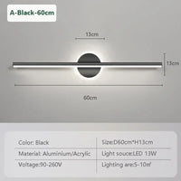 Applique Salle de Bain Noire LED avec Disque Mural pour Miroir, 40 à 80 cm