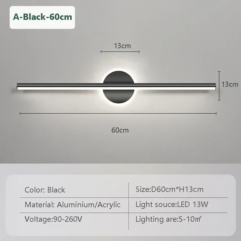 Applique Salle de Bain Noire LED avec Disque Mural pour Miroir, 40 à 80 cm