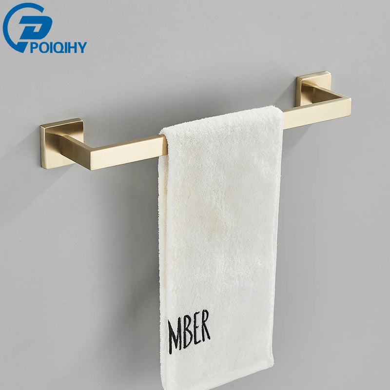 Accessoires Salle de Bain Doré Brossé Carré à la Pièce, 6 Articles