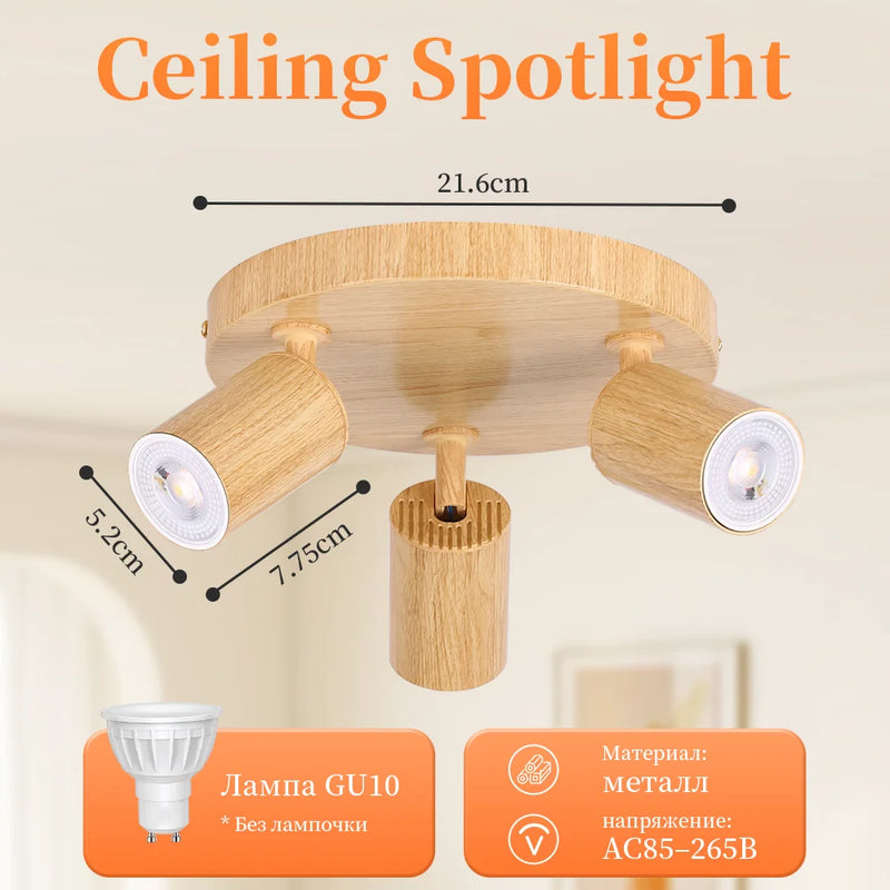 Plafonnier Cuisine Spots Orientables GU10 Effet Bois, 1 à 4 Têtes