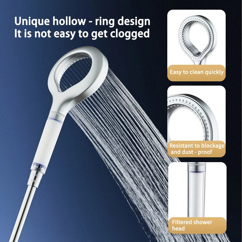 Pommeau de Douche Anneau Creux avec Filtre, Noir, Gris ou Argenté