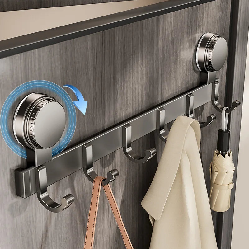 Patère Salle de Bain à Ventouse sans Perçage, Rail Aluminium Gris