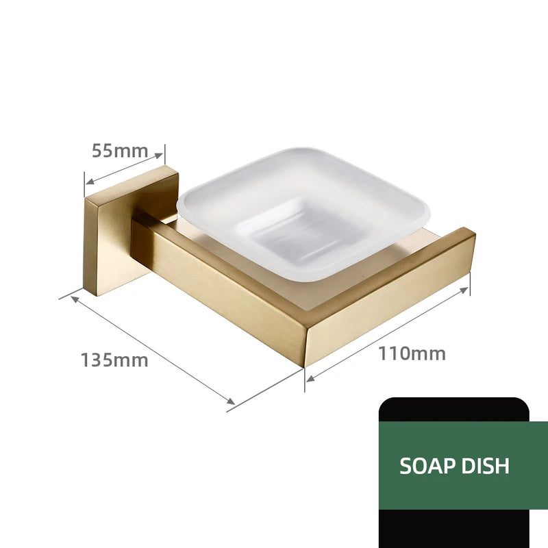 Accessoires Salle de Bain Doré Brossé Carré Inox 304 à la Pièce, 22 Articles
