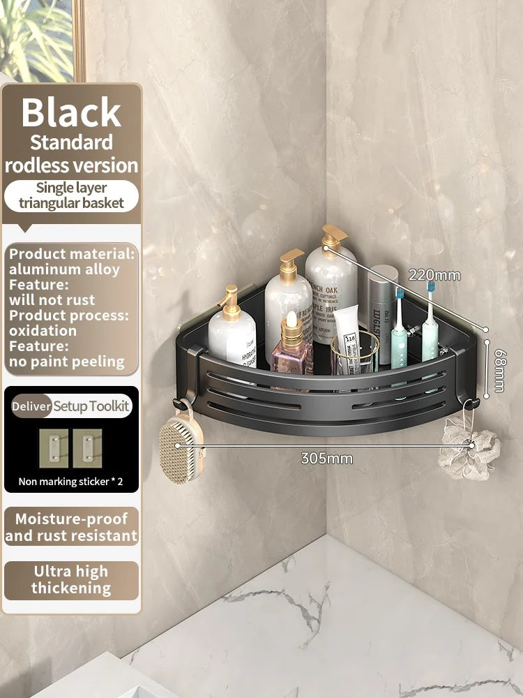 Étagère de Salle de Bain Sans Perçage Triangulaire ou Carrée 68 cm