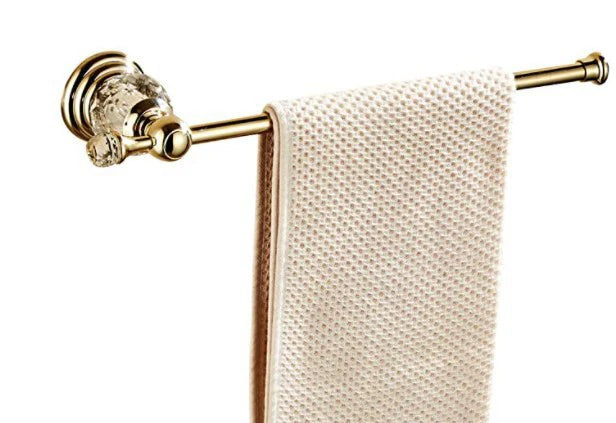 Accessoires Salle de Bain Laiton Poli Or et Cristal à la Pièce, 4 Articles