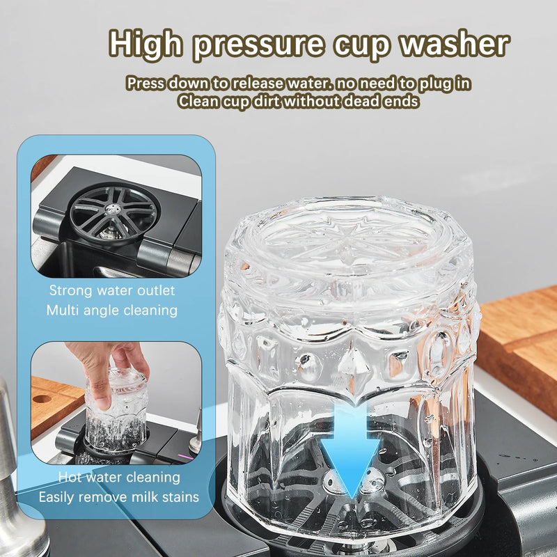 Évier Cuisine Inox Noir 1 Bac Cascade Rince-Verre, 60 ou 75 cm
