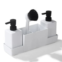 Distributeur de Savon Cuisine Double avec Plateau, Porte-Éponge et Brosse